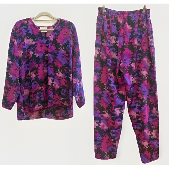 Maggie Shepherd Pants - Maggie Shepherd Lounge‎ Track 2 Piece Set L Purple Abstract Australia Vtg 90s